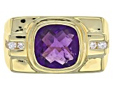 Pre-Owned Purple Amethyst 18k Yellow Gold Over Sterling Silver Gent's Ring 3.80ctw