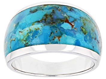 Picture of Pre-Owned Blue Free-Form Turquoise Rhodium Over Sterling Silver Band Ring