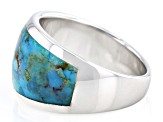 Pre-Owned Blue Free-Form Turquoise Rhodium Over Sterling Silver Band Ring