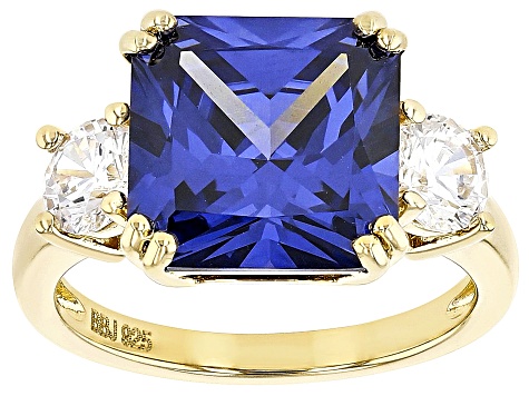 Pre-Owned Blue And White Cubic Zirconia 18k Yellow Gold Over Sterling Silver Ring 11.53ctw