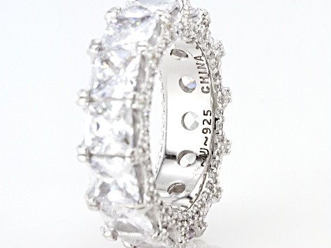 Pre-Owned White Cubic Zirconia Rhodium Over Sterling Silver Eternity Band Ring 15.13ctw
