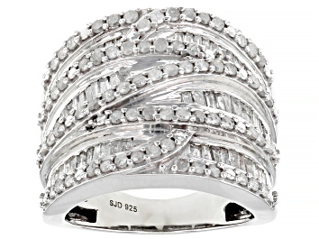 Picture of Pre-Owned White Diamond Rhodium Over Sterling Silver Wide Band Ring 2.00ctw