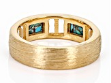 Pre-Owned Blue Turquoise with White Topaz 18k Yellow Gold Over Silver Men's Ring 1.43ctw