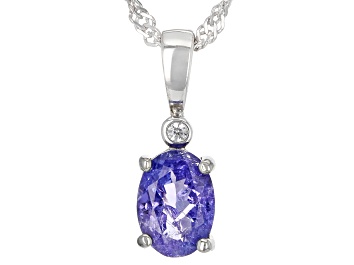 Picture of Pre-Owned Blue Tanzanite Rhodium Over Sterling Silver Pendant With Chain 1.03ctw