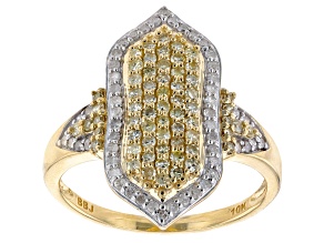 Pre-Owned Yellow And White Diamond 10k Yellow Gold Cluster Ring 0.70tw
