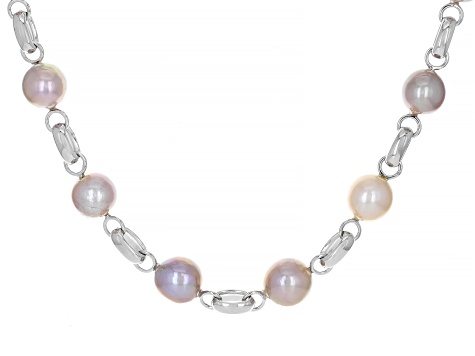 Pre-Owned Multi-Color Cultured Kasumiga Pearl Rhodium Over Sterling Silver Necklace