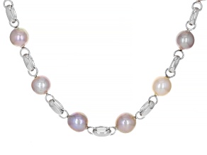 Pre-Owned Multi-Color Cultured Kasumiga Pearl Rhodium Over Sterling Silver Necklace