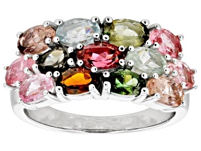 Pre-Owned Multi-Color Tourmaline Rhodium Over Sterling Silver Ring 2.50ctw
