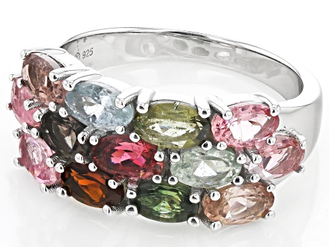 Pre Owned Multi Color Tourmaline Rhodium Over Sterling Silver Ring 2.50ctw P5935 JTV