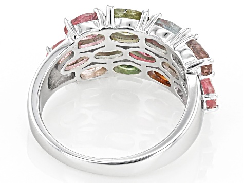 Pre-Owned Multi-Color Tourmaline Rhodium Over Sterling Silver Ring 2.50ctw