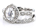 Pre-Owned White Zircon Rhodium Over Sterling Silver Ring Set 2.05ctw