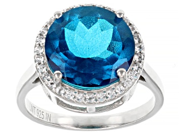 Picture of Pre-Owned Paraiba Blue Color Topaz Platinum Over Sterling Silver Ring 6.80ctw