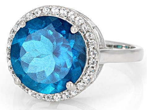 Pre-Owned Paraiba Blue Color Topaz Platinum Over Sterling Silver Ring 6.80ctw