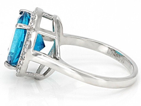 Pre-Owned Paraiba Blue Color Topaz Platinum Over Sterling Silver Ring 6.80ctw