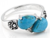 Pre-Owned Kingman Turquoise Bear Claw Cross Oxidized Sterling Silver Ring