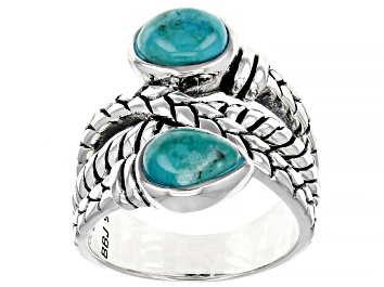 Picture of Pre-Owned Blue Turquoise Rhodium Over Silver Bypass Ring