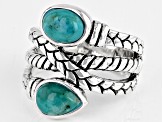 Pre-Owned Blue Turquoise Rhodium Over Silver Bypass Ring