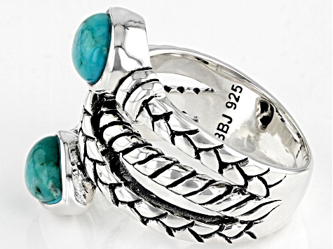 Pre-Owned Blue Turquoise Rhodium Over Silver Bypass Ring