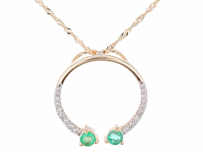 Pre-Owned Zambian Emerald And White Diamond 14k Yellow Gold Slide Pendant With 18" Singapore Chain 0