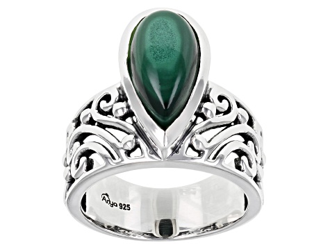 Pre-Owned Green Malachite Sterling Silver Ring