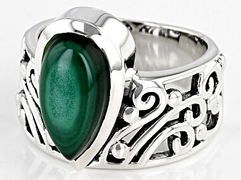 Pre-Owned Green Malachite Sterling Silver Ring