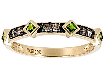 Picture of Pre-Owned Chrome Diopside With Champagne Diamonds 10k Yellow Gold Ring 0.33ctw