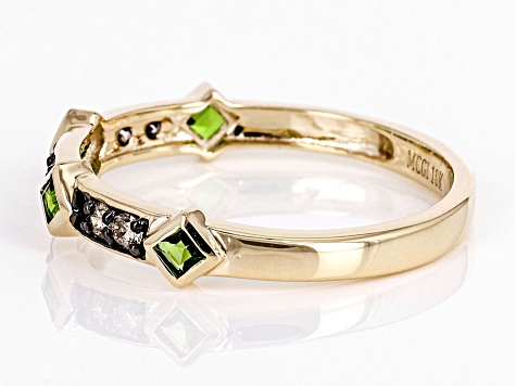 Pre-Owned Chrome Diopside With Champagne Diamonds 10k Yellow Gold Ring 0.33ctw