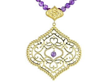 Picture of Pre-Owned Amethyst 18k Yellow Gold Over Sterling Silver Necklace 0.40ctw