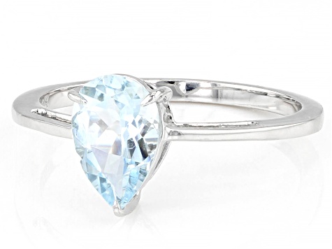 Pre-Owned Blue Aquamarine Rhodium Over 10k White Gold Solitaire Ring 1 ...