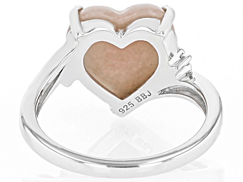 Pre-Owned Pink Opal Rhodium Over Sterling Silver Heart Ring 0.03ctw