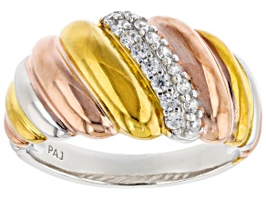 Pre-Owned White Cubic Zirconia 18k Yellow, Rose Gold And Platinum Over Sterling Silver Ring 0.40ctw