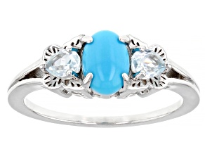 Pre-Owned Blue Sleeping Beauty Turquoise Rhodium Over Sterling Silver Ring 0.31ctw