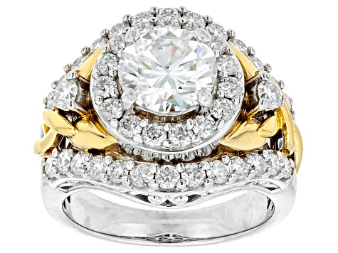Pre-Owned Moissanite platineve and 14k yellow gold over silver ring 3.25ctw DEW