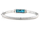 Pre-Owned Blue Turquoise And White Zircon Rhodium Over Sterling Silver Two-Tone Bangle Bracelet 5.56