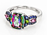Pre-Owned Mystic Fire® Green Topaz Rhodium Over Sterling Silver Ring 3.84ctw
