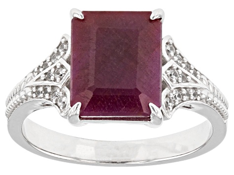 Pre-Owned Red Indian Ruby Rhodium Over Sterling Silver Ring 4.16ctw