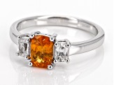 Pre-Owned Orange Spessartite With White Zircon Rhodium Over Sterling Silver Ring 1.38ctw