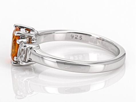 Pre-Owned Orange Spessartite With White Zircon Rhodium Over Sterling Silver Ring 1.38ctw