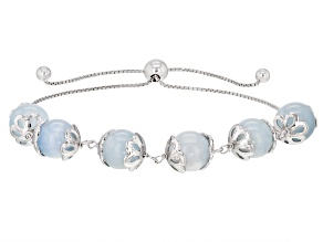 Pre-Owned Blue Dreamy Aquamarine Rhodium Over Sterling Silver Bolo Bracelet