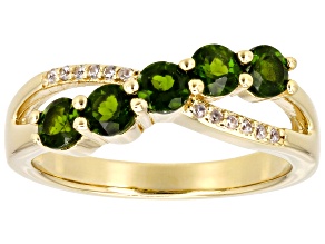 Pre-Owned Chrome Diopside With White Zircon 18k Yellow Gold Over Sterling Silver Ring