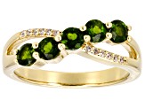 Pre-Owned Chrome Diopside With White Zircon 18k Yellow Gold Over Sterling Silver Ring