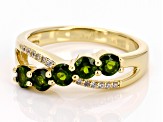 Pre-Owned Chrome Diopside With White Zircon 18k Yellow Gold Over Sterling Silver Ring