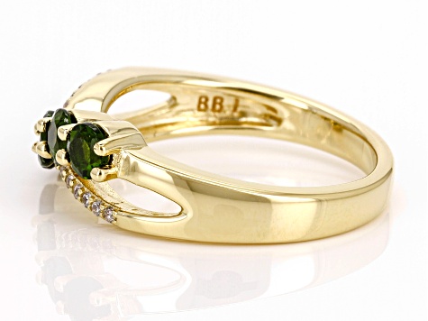 Pre-Owned Chrome Diopside With White Zircon 18k Yellow Gold Over Sterling Silver Ring