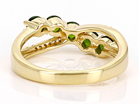 Pre-Owned Chrome Diopside With White Zircon 18k Yellow Gold Over Sterling Silver Ring