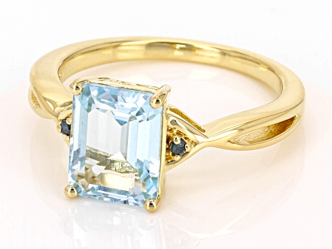 Pre-Owned Sky Blue Topaz With Blue Diamond 18k Yellow Gold Over Sterling Silver Ring 2.53ctw