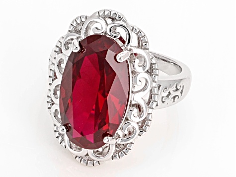 Pre-Owned Lab Created Ruby Rhodium Over Sterling Silver Solitaire Ring 8.85ct