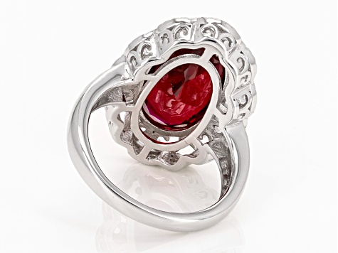 Pre-Owned Lab Created Ruby Rhodium Over Sterling Silver Solitaire Ring 8.85ct