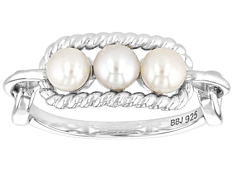 Pre-Owned White Cultured Freshwater Pearl Rhodium Over Sterling Silver Ring