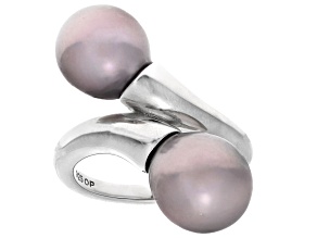 Pre-Owned Genusis™ Lavender Cultured Freshwater Pearl Rhodium Over Sterling Silver Bypass Ring