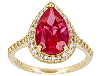 Picture of Pre-Owned Orange Lab Created Padparadscha Sapphire with White Topaz 10k Yellow Gold Ring 3.77ctw